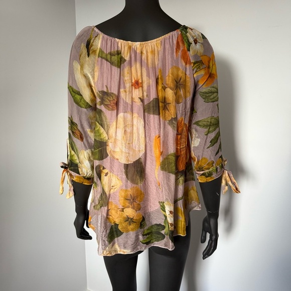 🪽 Silk Blend | Cherish Italy Floral Sheer Blouse (S) – Boho Romantic - Picture 4 of 6